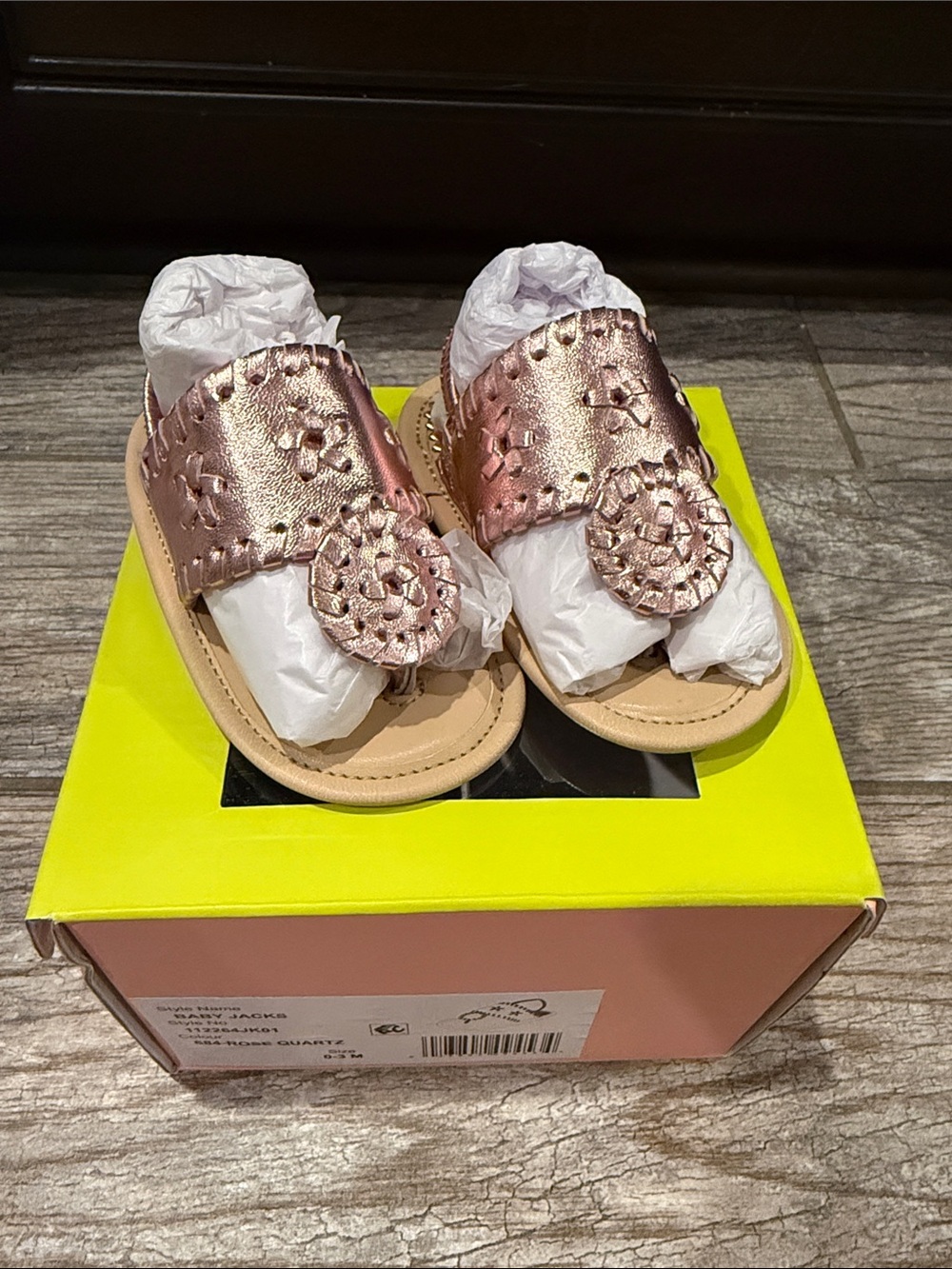 Baby Jack Roger’s Metallic Rose Gold Slide Sandals with Decorative Medallion